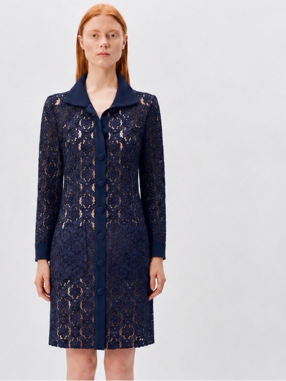 Judith & Charles Navy Blue Lace Long Sleeve Shirt Dress size 4 - Picture 2 of 16